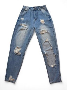 Fashion Nova Light Wash Straight Leg Blue Ripped Jeans